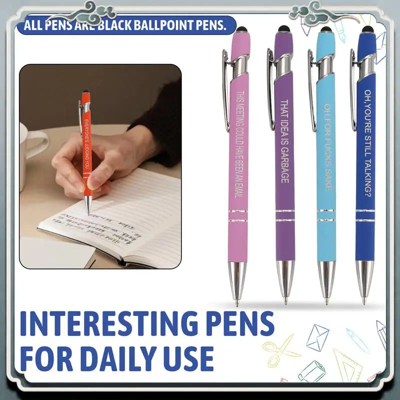 10 Pieces Office Pens Funny Pens Demotivational Sarcastic Ballpoint Pens Macaron Touch Stylus Pens For Office, Black