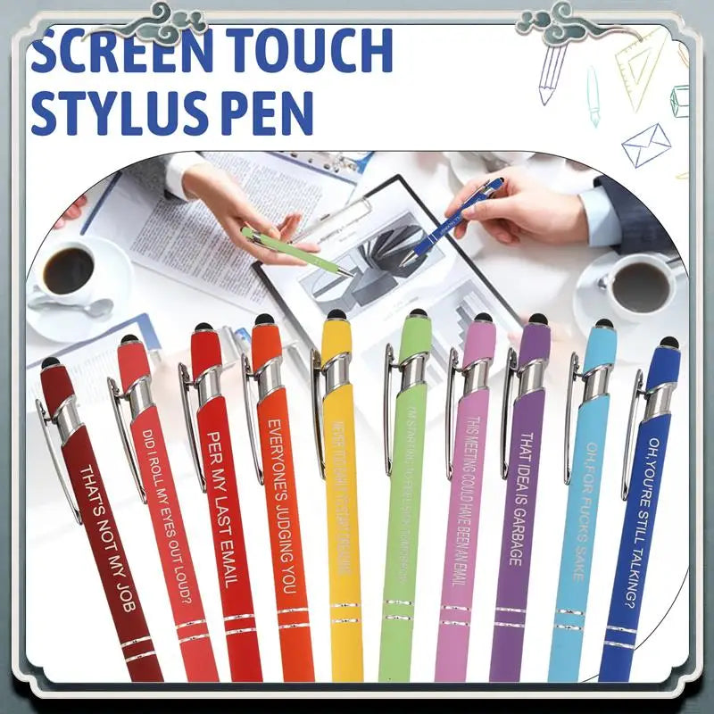 10 Pieces Office Pens Funny Pens Demotivational Sarcastic Ballpoint Pens Macaron Touch Stylus Pens For Office, Black