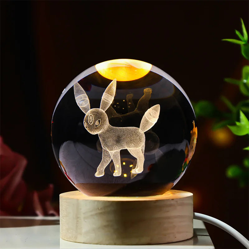 3D Crystal Ball Stitch Pikachu Kuromi Princess Hello Kitty Crystal Mini Night Lamp Desk Decoration Boy Girl Gifts