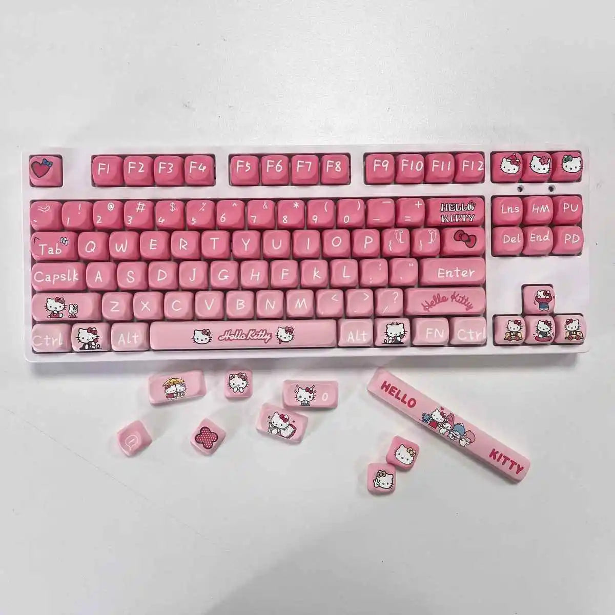 Cute-style mechanical keyboard keycaps with side-engraved light-transmitting HelloKitty designs Customized keycaps