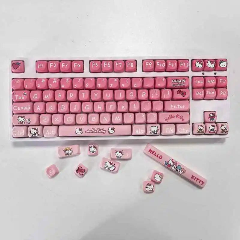Cute-style mechanical keyboard keycaps with side-engraved light-transmitting HelloKitty designs Customized keycaps