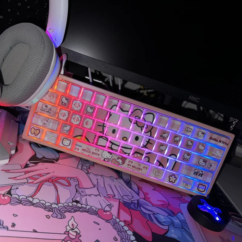 Cute-style mechanical keyboard keycaps with side-engraved light-transmitting HelloKitty designs Customized keycaps