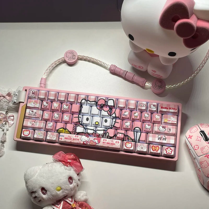 Cute-style mechanical keyboard keycaps with side-engraved light-transmitting HelloKitty designs Customized keycaps