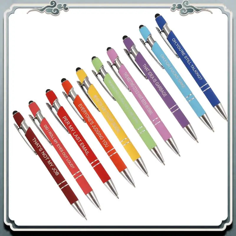 10 Pieces Office Pens Funny Pens Demotivational Sarcastic Ballpoint Pens Macaron Touch Stylus Pens For Office, Black