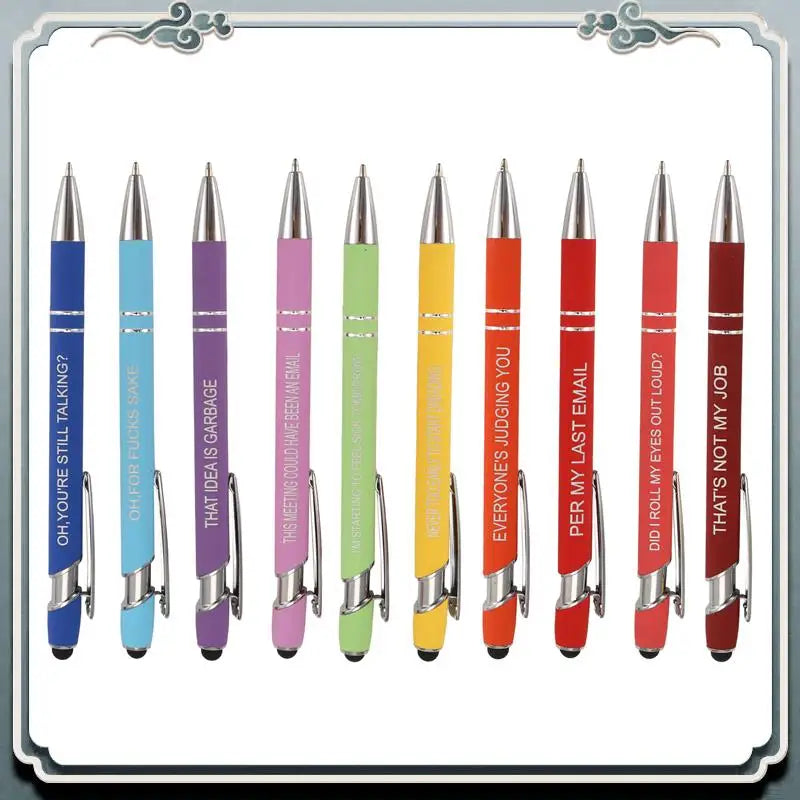 10 Pieces Office Pens Funny Pens Demotivational Sarcastic Ballpoint Pens Macaron Touch Stylus Pens For Office, Black