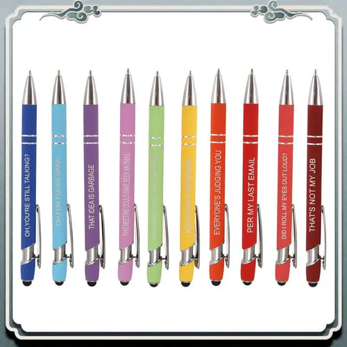10 Pieces Office Pens Funny Pens Demotivational Sarcastic Ballpoint Pens Macaron Touch Stylus Pens For Office, Black